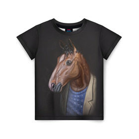 Детская футболка 3D с принтом BoJack в Екатеринбурге, 100% гипоаллергенный полиэфир | прямой крой, круглый вырез горловины, длина до линии бедер, чуть спущенное плечо, ткань немного тянется | Тематика изображения на принте: bojack horseman | конь боджек | лошадь боджек