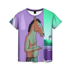 Женская футболка 3D с принтом BoJack в Екатеринбурге, 100% полиэфир ( синтетическое хлопкоподобное полотно) | прямой крой, круглый вырез горловины, длина до линии бедер | bojack horseman | конь боджек | лошадь боджек