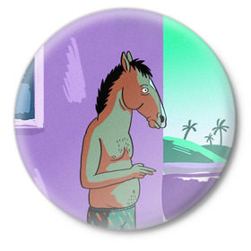 Значок с принтом BoJack в Екатеринбурге,  металл | круглая форма, металлическая застежка в виде булавки | bojack horseman | конь боджек | лошадь боджек