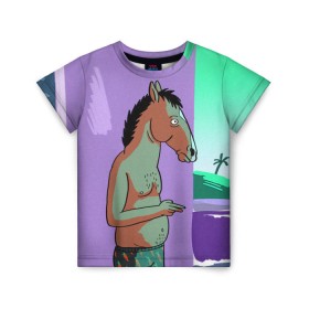 Детская футболка 3D с принтом BoJack в Екатеринбурге, 100% гипоаллергенный полиэфир | прямой крой, круглый вырез горловины, длина до линии бедер, чуть спущенное плечо, ткань немного тянется | Тематика изображения на принте: bojack horseman | конь боджек | лошадь боджек