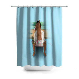 Штора 3D для ванной с принтом BoJack в Екатеринбурге, 100% полиэстер | плотность материала — 100 г/м2. Стандартный размер — 146 см х 180 см. По верхнему краю — пластиковые люверсы для креплений. В комплекте 10 пластиковых колец | bojack horseman | конь боджек | лошадь боджек