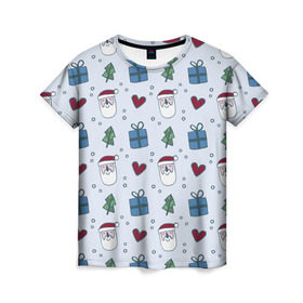 Женская футболка 3D с принтом Мастерская Деда Мороза в Екатеринбурге, 100% полиэфир ( синтетическое хлопкоподобное полотно) | прямой крой, круглый вырез горловины, длина до линии бедер | дед мороз | елка | новый год | подарок | снег