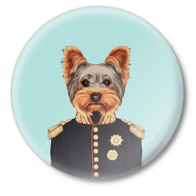 Значок с принтом Йоркширский терьер в форме в Екатеринбурге,  металл | круглая форма, металлическая застежка в виде булавки | домашние животные | пес | собака | терьер