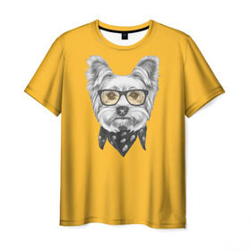 Мужская футболка 3D с принтом Йоркширский терьер_в очках в Екатеринбурге, 100% полиэфир | прямой крой, круглый вырез горловины, длина до линии бедер | домашние животные | пес | собака | терьер