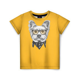 Детская футболка 3D с принтом Йоркширский терьер_в очках в Екатеринбурге, 100% гипоаллергенный полиэфир | прямой крой, круглый вырез горловины, длина до линии бедер, чуть спущенное плечо, ткань немного тянется | Тематика изображения на принте: домашние животные | пес | собака | терьер