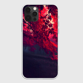 Чехол для iPhone 12 Pro с принтом Мрачный лес в Екатеринбурге, силикон | область печати: задняя сторона чехла, без боковых панелей | вечер | времена | время | года | дерево | деревья | живой | закат | красный | куст | кусты | лес | листья | мир | осень | природа | фауна | флора | черный