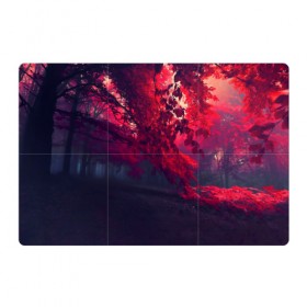 Магнитный плакат 3Х2 с принтом Мрачный лес в Екатеринбурге, Полимерный материал с магнитным слоем | 6 деталей размером 9*9 см | вечер | времена | время | года | дерево | деревья | живой | закат | красный | куст | кусты | лес | листья | мир | осень | природа | фауна | флора | черный