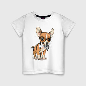 Детская футболка хлопок с принтом Чихуахуа с бабочкой в Екатеринбурге, 100% хлопок | круглый вырез горловины, полуприлегающий силуэт, длина до линии бедер | домашние животные | пес | песик | собака | собачка | чихуахуа