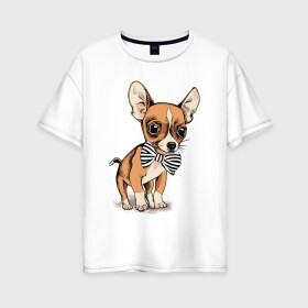 Женская футболка хлопок Oversize с принтом Чихуахуа с бабочкой в Екатеринбурге, 100% хлопок | свободный крой, круглый ворот, спущенный рукав, длина до линии бедер
 | домашние животные | пес | песик | собака | собачка | чихуахуа