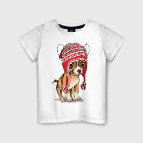 Детская футболка хлопок с принтом Чихуахуа в шапочке в Екатеринбурге, 100% хлопок | круглый вырез горловины, полуприлегающий силуэт, длина до линии бедер | Тематика изображения на принте: домашние животные | пес | песик | собака | собачка | чихуахуа
