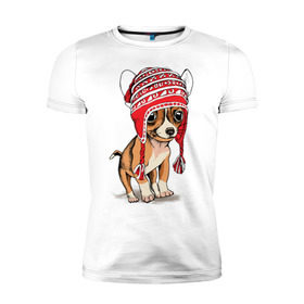 Мужская футболка премиум с принтом Чихуахуа в шапочке в Екатеринбурге, 92% хлопок, 8% лайкра | приталенный силуэт, круглый вырез ворота, длина до линии бедра, короткий рукав | домашние животные | пес | песик | собака | собачка | чихуахуа