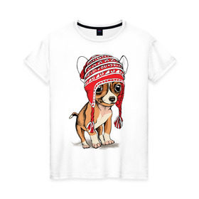 Женская футболка хлопок с принтом Чихуахуа в шапочке в Екатеринбурге, 100% хлопок | прямой крой, круглый вырез горловины, длина до линии бедер, слегка спущенное плечо | домашние животные | пес | песик | собака | собачка | чихуахуа