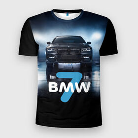 Мужская футболка 3D спортивная с принтом BMW 7 series в Екатеринбурге, 100% полиэстер с улучшенными характеристиками | приталенный силуэт, круглая горловина, широкие плечи, сужается к линии бедра | 7 серия | авто | автомобиль | бмв | бумер | машина | суперкар | тачка