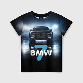 Детская футболка 3D с принтом BMW 7 series в Екатеринбурге, 100% гипоаллергенный полиэфир | прямой крой, круглый вырез горловины, длина до линии бедер, чуть спущенное плечо, ткань немного тянется | Тематика изображения на принте: 7 серия | авто | автомобиль | бмв | бумер | машина | суперкар | тачка
