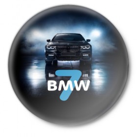 Значок с принтом BMW 7 series в Екатеринбурге,  металл | круглая форма, металлическая застежка в виде булавки | 7 серия | авто | автомобиль | бмв | бумер | машина | суперкар | тачка