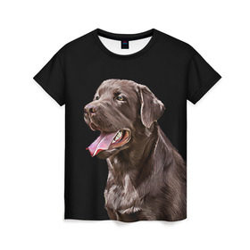 Женская футболка 3D с принтом Лабрадор_арт_2 в Екатеринбурге, 100% полиэфир ( синтетическое хлопкоподобное полотно) | прямой крой, круглый вырез горловины, длина до линии бедер | домашние животные | лабрадор | пес | песик | ретривер | собака | собачка
