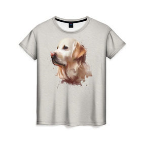 Женская футболка 3D с принтом Лабрадор_арт в Екатеринбурге, 100% полиэфир ( синтетическое хлопкоподобное полотно) | прямой крой, круглый вырез горловины, длина до линии бедер | домашние животные | пес | ретривер | собака