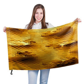 Флаг 3D с принтом gold bricks в Екатеринбурге, 100% полиэстер | плотность ткани — 95 г/м2, размер — 67 х 109 см. Принт наносится с одной стороны | geometry | геометрия | грань | кубик | кубики | мозаика | ребро | текстура | тени