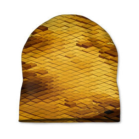 Шапка 3D с принтом gold bricks в Екатеринбурге, 100% полиэстер | универсальный размер, печать по всей поверхности изделия | geometry | геометрия | грань | кубик | кубики | мозаика | ребро | текстура | тени