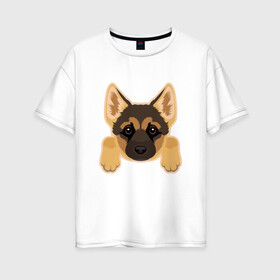 Женская футболка хлопок Oversize с принтом Немецкая овчарка щенок в Екатеринбурге, 100% хлопок | свободный крой, круглый ворот, спущенный рукав, длина до линии бедер
 | домашние животные | овчарка | собака | собачка