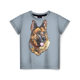 Детская футболка 3D с принтом Немецкая овчарка арт в Екатеринбурге, 100% гипоаллергенный полиэфир | прямой крой, круглый вырез горловины, длина до линии бедер, чуть спущенное плечо, ткань немного тянется | домашние животные | овчарка | пес | собака