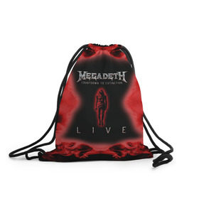 Рюкзак-мешок 3D с принтом Megadeth в Екатеринбурге, 100% полиэстер | плотность ткани — 200 г/м2, размер — 35 х 45 см; лямки — толстые шнурки, застежка на шнуровке, без карманов и подкладки | 