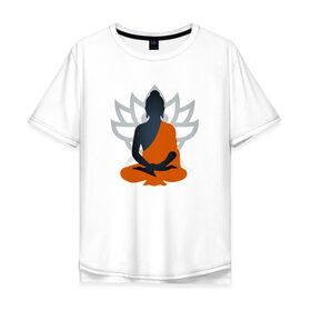 Мужская футболка хлопок Oversize с принтом Лотос и Будда в Екатеринбурге, 100% хлопок | свободный крой, круглый ворот, “спинка” длиннее передней части | будда | буддизм | лотос | оранжевый | символ | цветок