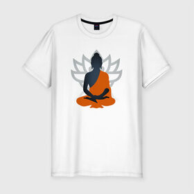 Мужская футболка премиум с принтом Лотос и Будда в Екатеринбурге, 92% хлопок, 8% лайкра | приталенный силуэт, круглый вырез ворота, длина до линии бедра, короткий рукав | будда | буддизм | лотос | оранжевый | символ | цветок