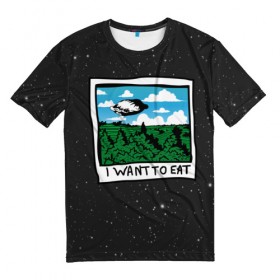 Мужская футболка 3D с принтом I want to eat в Екатеринбурге, 100% полиэфир | прямой крой, круглый вырез горловины, длина до линии бедер | арт | еда | лес | нло | облака | пельмени | пельмень | поля | тесто