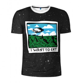 Мужская футболка 3D спортивная с принтом I want to eat в Екатеринбурге, 100% полиэстер с улучшенными характеристиками | приталенный силуэт, круглая горловина, широкие плечи, сужается к линии бедра | арт | еда | лес | нло | облака | пельмени | пельмень | поля | тесто