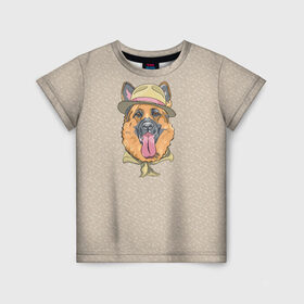 Детская футболка 3D с принтом Немецкая овчарка в шляпке в Екатеринбурге, 100% гипоаллергенный полиэфир | прямой крой, круглый вырез горловины, длина до линии бедер, чуть спущенное плечо, ткань немного тянется | домашние животные | овчарка | пес | собака