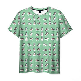 Мужская футболка 3D с принтом Веселые хаски в Екатеринбурге, 100% полиэфир | прямой крой, круглый вырез горловины, длина до линии бедер | домашние животные | пес | песик | собака | собачка | хаски