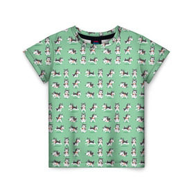 Детская футболка 3D с принтом Веселые хаски в Екатеринбурге, 100% гипоаллергенный полиэфир | прямой крой, круглый вырез горловины, длина до линии бедер, чуть спущенное плечо, ткань немного тянется | домашние животные | пес | песик | собака | собачка | хаски