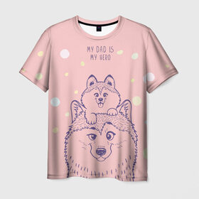 Мужская футболка 3D с принтом My DAD is my HERO в Екатеринбурге, 100% полиэфир | прямой крой, круглый вырез горловины, длина до линии бедер | домашние животные | пес | песик | собака | собачка | хаски