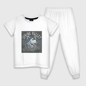 Детская пижама хлопок с принтом Spring Valley Huskies в Екатеринбурге, 100% хлопок |  брюки и футболка прямого кроя, без карманов, на брюках мягкая резинка на поясе и по низу штанин
 | 
