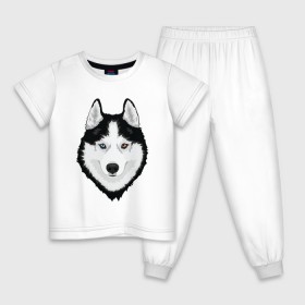 Детская пижама хлопок с принтом Хаски с разными глазами в Екатеринбурге, 100% хлопок |  брюки и футболка прямого кроя, без карманов, на брюках мягкая резинка на поясе и по низу штанин
 | домашние животные | пес | собака