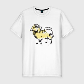 Мужская футболка премиум с принтом Забавный пекинес в Екатеринбурге, 92% хлопок, 8% лайкра | приталенный силуэт, круглый вырез ворота, длина до линии бедра, короткий рукав | домашние животные | пекинес | пес | песик | собака | собачка