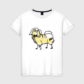 Женская футболка хлопок с принтом Забавный пекинес в Екатеринбурге, 100% хлопок | прямой крой, круглый вырез горловины, длина до линии бедер, слегка спущенное плечо | домашние животные | пекинес | пес | песик | собака | собачка