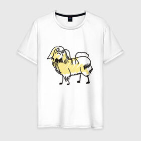 Мужская футболка хлопок с принтом Забавный пекинес в Екатеринбурге, 100% хлопок | прямой крой, круглый вырез горловины, длина до линии бедер, слегка спущенное плечо. | домашние животные | пекинес | пес | песик | собака | собачка
