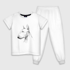 Детская пижама хлопок с принтом бультерьер графичный в Екатеринбурге, 100% хлопок |  брюки и футболка прямого кроя, без карманов, на брюках мягкая резинка на поясе и по низу штанин
 | бультерьер | домашние животные | пес | песик | собака | собачка