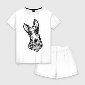 Женская пижама с шортиками хлопок с принтом Бультерьер _2 в Екатеринбурге, 100% хлопок | футболка прямого кроя, шорты свободные с широкой мягкой резинкой | домашние животные | пес | собака