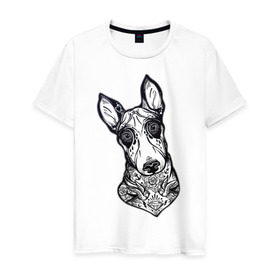 Мужская футболка хлопок с принтом Бультерьер _2 в Екатеринбурге, 100% хлопок | прямой крой, круглый вырез горловины, длина до линии бедер, слегка спущенное плечо. | домашние животные | пес | собака