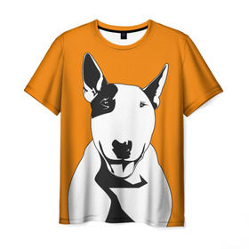 Мужская футболка 3D с принтом Солнечнй бультерьер в Екатеринбурге, 100% полиэфир | прямой крой, круглый вырез горловины, длина до линии бедер | бультерьер | домашние животные | пес | песик | собака | собачка