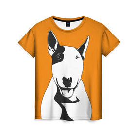 Женская футболка 3D с принтом Солнечнй бультерьер в Екатеринбурге, 100% полиэфир ( синтетическое хлопкоподобное полотно) | прямой крой, круглый вырез горловины, длина до линии бедер | бультерьер | домашние животные | пес | песик | собака | собачка