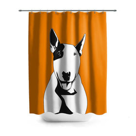 Штора 3D для ванной с принтом Солнечнй бультерьер в Екатеринбурге, 100% полиэстер | плотность материала — 100 г/м2. Стандартный размер — 146 см х 180 см. По верхнему краю — пластиковые люверсы для креплений. В комплекте 10 пластиковых колец | бультерьер | домашние животные | пес | песик | собака | собачка