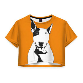 Женская футболка 3D укороченная с принтом Солнечнй бультерьер в Екатеринбурге, 100% полиэстер | круглая горловина, длина футболки до линии талии, рукава с отворотами | бультерьер | домашние животные | пес | песик | собака | собачка