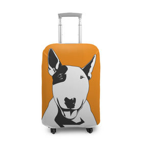 Чехол для чемодана 3D с принтом Солнечнй бультерьер в Екатеринбурге, 86% полиэфир, 14% спандекс | двустороннее нанесение принта, прорези для ручек и колес | Тематика изображения на принте: бультерьер | домашние животные | пес | песик | собака | собачка