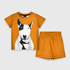 Детский костюм с шортами 3D с принтом Солнечнй бультерьер в Екатеринбурге,  |  | Тематика изображения на принте: бультерьер | домашние животные | пес | песик | собака | собачка