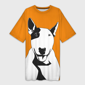 Платье-футболка 3D с принтом Солнечнй бультерьер в Екатеринбурге,  |  | Тематика изображения на принте: бультерьер | домашние животные | пес | песик | собака | собачка