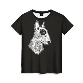 Женская футболка 3D с принтом Бультерьер_16 в Екатеринбурге, 100% полиэфир ( синтетическое хлопкоподобное полотно) | прямой крой, круглый вырез горловины, длина до линии бедер | домашние животные | пес | собака